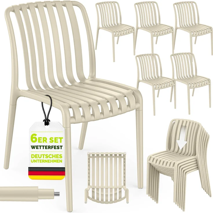 tillvex® Gartenstühle 6er Set Stapelbar Wetterfest | Outdoor Stühle bis 120kg belastbar | Gartenstühle Outdoor | Terrassenstuhl Gartenmöbel Balkon Garten Terrasse – Bild 6
