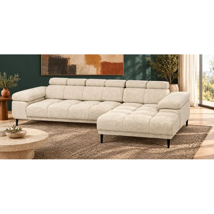 Ecksofa Schlafsofa SENVELIO RELAX in Stoff Glam Creme Ottomane Rechts – Bild 1