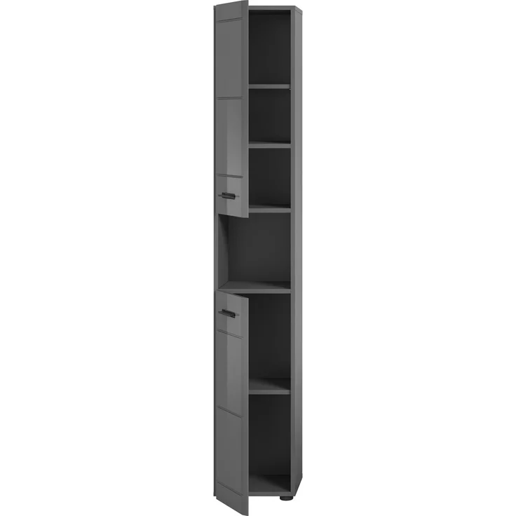Hochschrank Soft - Grau / Grau Hochglanz – Bild 3