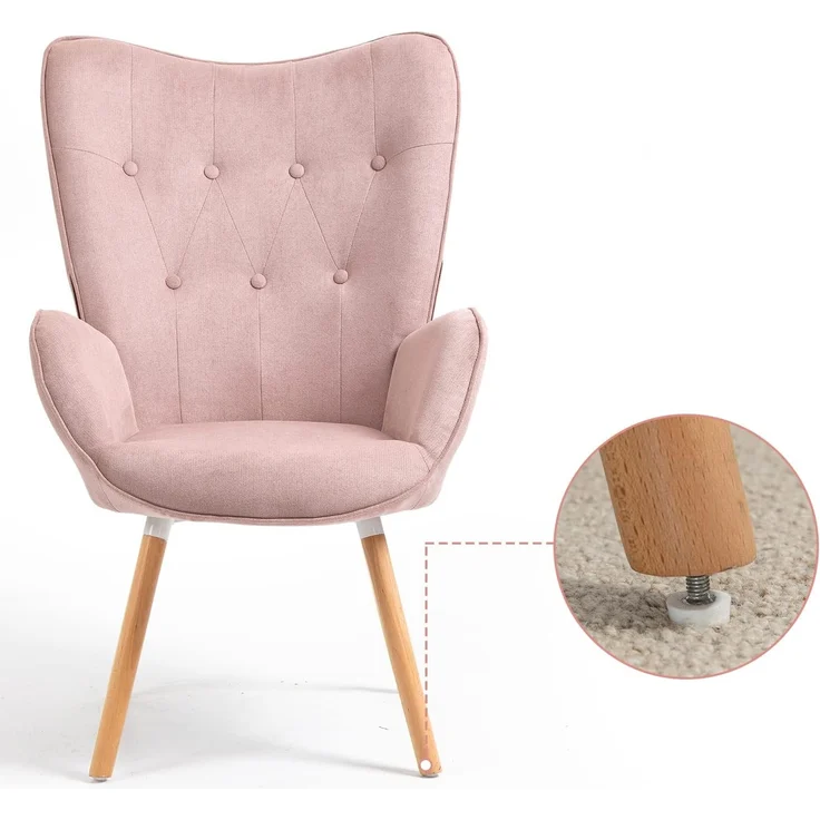 MEUBLE COSY Sessel Wohnzimmer Relaxsessel Lesesessel Lehnstühle Polstersessel Einzelsofa mit Holzbein Ohrensessel für Schlafzimmer Büro Vanity, Stoff, Rosa – Bild 6