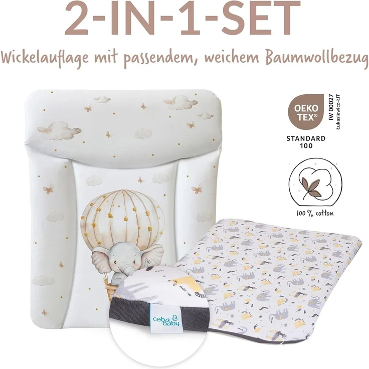 Ceba Baby® Wickelauflage 50x70 cm – Weiche Baby Wickelunterlage - Wasserdicht, abwaschbar - inkl. abnehmbarem Baumwollbezug – Für Jungen und Mädchen – OEKO-TEX® Standard 100 – Made in EU – Bild 2