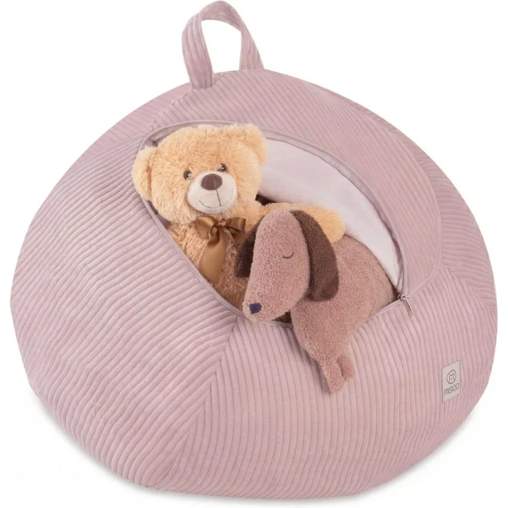 MISIOO Kinder Sitzsack Bezug für Kuscheltiere – Spielzeug Aufbewahrung & Bean Bag in einem – Cord Stoff, Waschbar, mit Reißverschluss – Kuscheltier Organizer für Kinderzimmer - Hellrosa