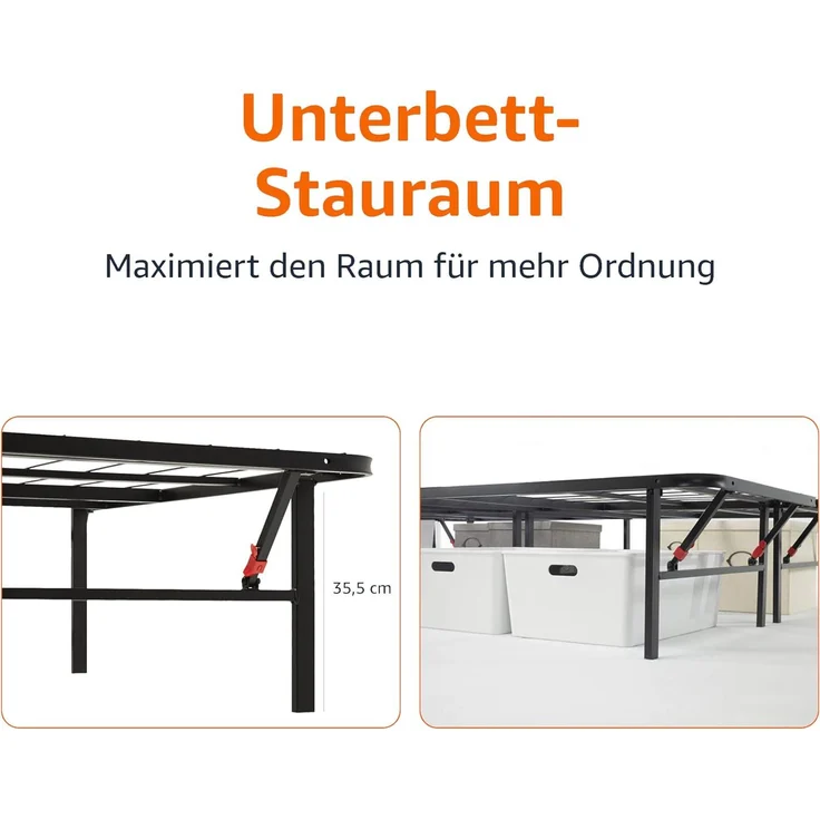 Amazon Basics Klappbares Plattform-Bettgestell, kein Werkzeug für Montage erforderlich, Unterbettaufbewahrung, 135x190 cm – Bild 6