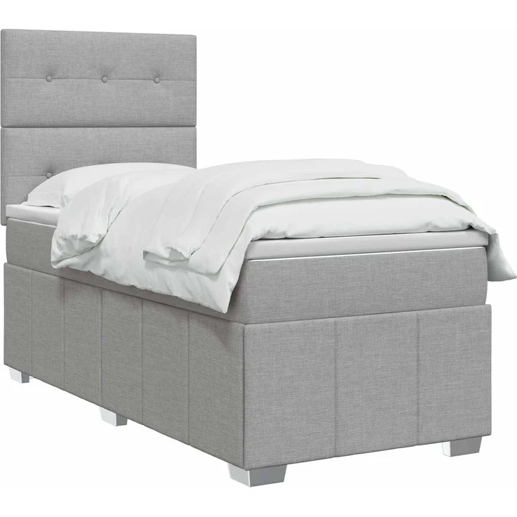 vidaXL Boxspringbett mit Matratze Hellgrau 100 x 200 cm Stoff 3454071 – Bild 3