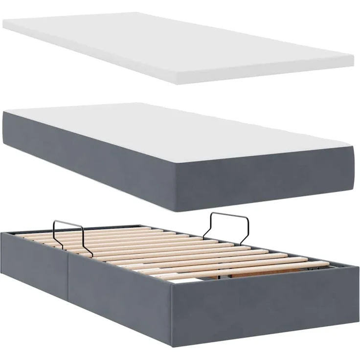 vidaXL Aufbewahrungsbett mit Kopfteil Dunkelgrau 90 x 200 cm Samt 3370852 – Bild 8