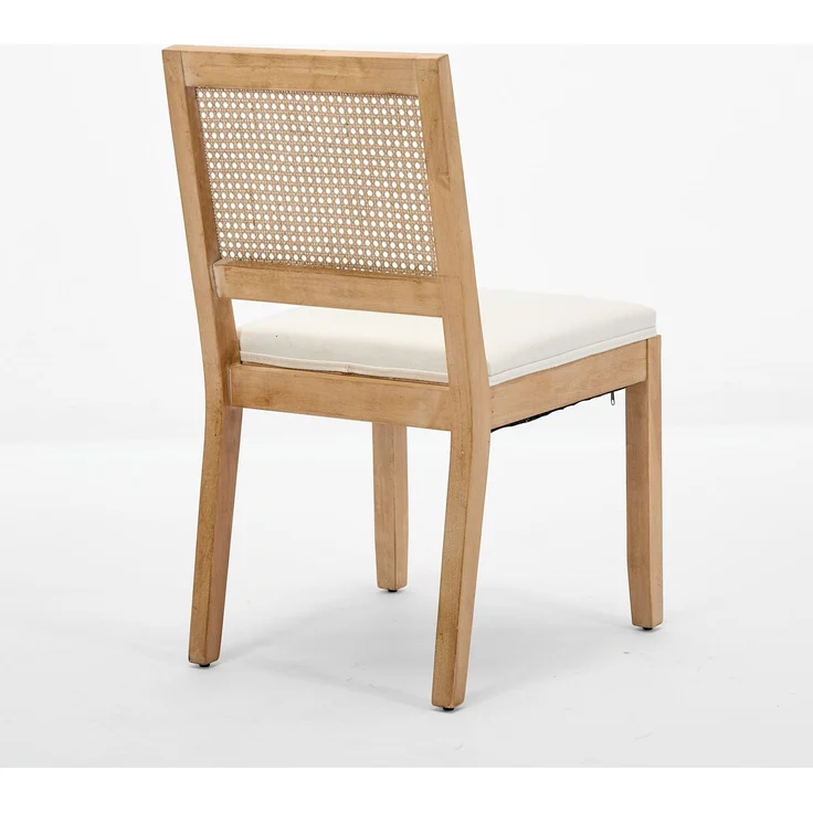 2er-Set Rattan-Esszimmerstühle, Landhausküchenstühle mit Rohrgeflecht-Rückenlehne, Mid-Century-Modern-Stühle mit Naturholzrahmen, weiche Schaumstoff- und S-Federkissen für die Küche, Beige, CA2883BG – Beige – 56 x 48 x 86,5 cm – YOUDENOVA – Bild 6