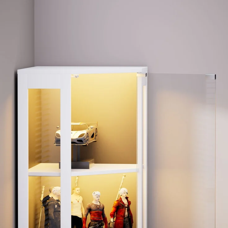 Glasvitrine 57 x 40 x 165 cm aus MDF und Glas mit LED-Beleuchtung in Weiß – Bild 8