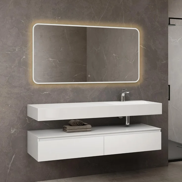 doporro Waschbeckenunterschrank Badmöbel Set Holzstruktur Schubladen Unterschrank Soft-Close MDF UP – Bild 4