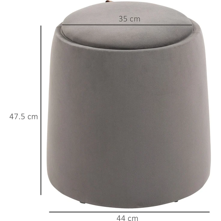 Hocker 44x44x47,5 cm in Dunkelgrau, Samtoptik mit Stauraum und Wendedeckel – Bild 5