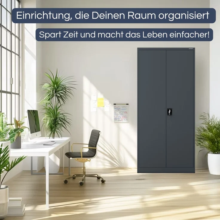 Aktenschrank abschließbar KADO - 5 Ebenen verstellbar, Flügeltüren | Metallschrank Werkstatt Mehrzweckschrank Büroschrank aus Stahl Werkzeugschrank, 195 x 90 x 60 cm Anthrazit – Bild 3