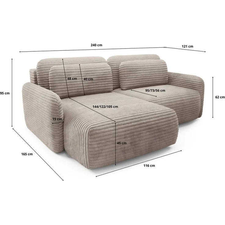 Ecksofa Schlafsofa Sofa SIMONE in Stoff Ambience Creme Ottomane Rechts – Bild 6