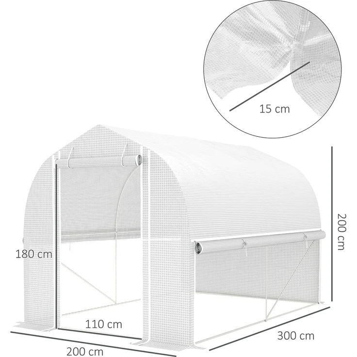3 x 2 x 2 m Polytunnel-Gewächshaus mit aufrollbaren Seitenwänden, UV-beständiger Kunststoff-Plane und Stahlrahmen, Weiß--Weiß--200x200x300cm--CHENHAONING – Bild 5