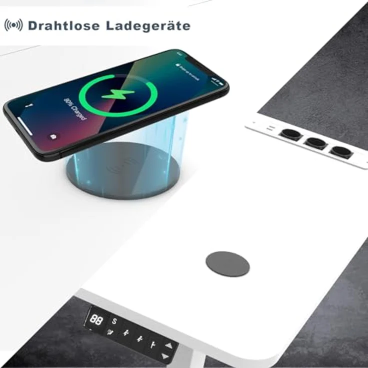 JUMMICO Höhenverstellbarer Schreibtisch 180x80 cm mit Kabelloser Ladestation und Euro-Steckdose mit USB, Schreibtisch Höhenverstellbar Elektrisch Stehtisch, Standing Desk Weiß – Bild 5