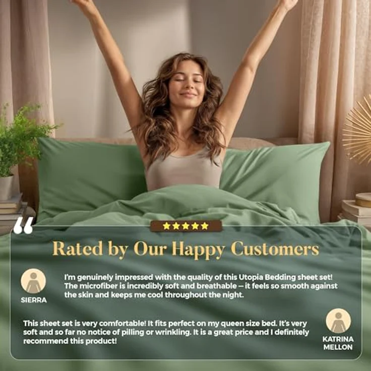 Utopia Bedding Bettwäsche-Set für King-Size-Bett, 4-teilig, gebürstete Mikrofaser, schrumpft und lichtbeständig, pflegeleicht (King-Size-Bett, Salbei) – Bild 10