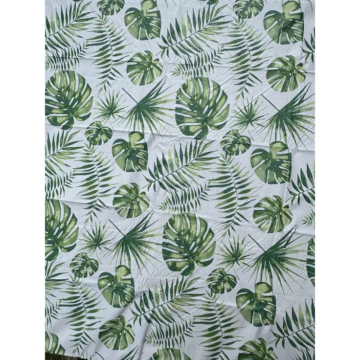 Stylische, weiße Tischdecke aus Vinyl mit grünen Palmblättern 200 x 140 cm