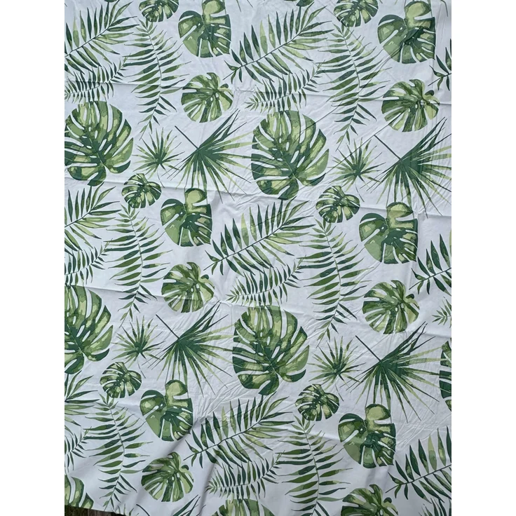Stylische, weiße Tischdecke aus Vinyl mit grünen Palmblättern 200 x 140 cm