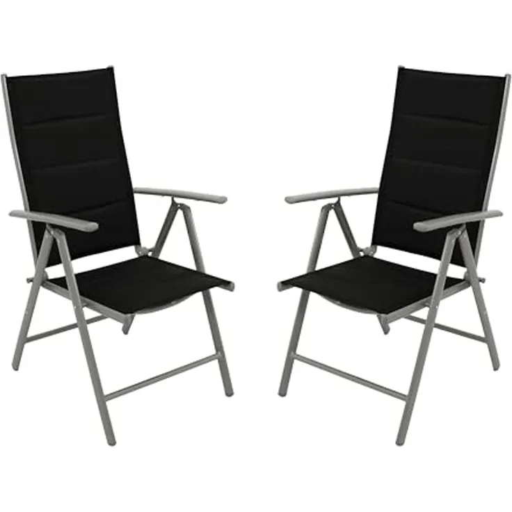 DEGAMO Gartensessel ALMERIA (2-St), klappbar, Alu silbergrau + Kunstgewebe gepolstert schwarz, wetterfest