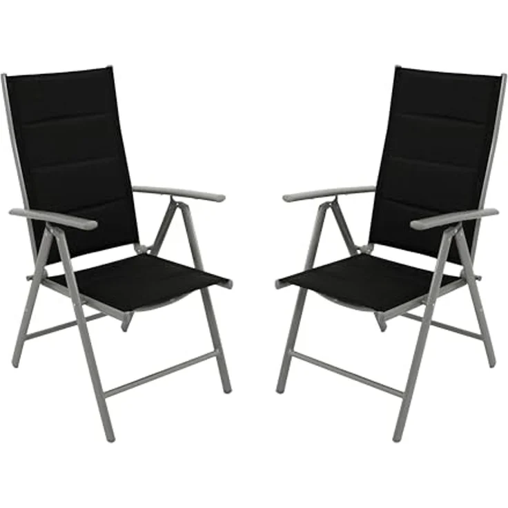 DEGAMO Gartensessel ALMERIA (2-St), klappbar, Alu silbergrau + Kunstgewebe gepolstert schwarz, wetterfest – Bild 1