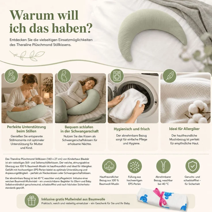 Theraline Musselinmond Stillkissen 140 x 27 cm TOP – Bild 7
