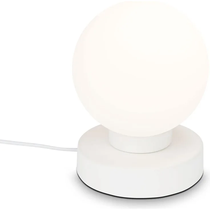BRILONER - Nachttischlampe mit Kabelschalter, Opalglas, E14 Fassung max. 25 Watt, Tischlampe, Lampe, Schreibtischlampe, Tischleuchte, Bürolampe, Leselampe Bett, Leselicht, 12,6x15,7 cm, Weiß