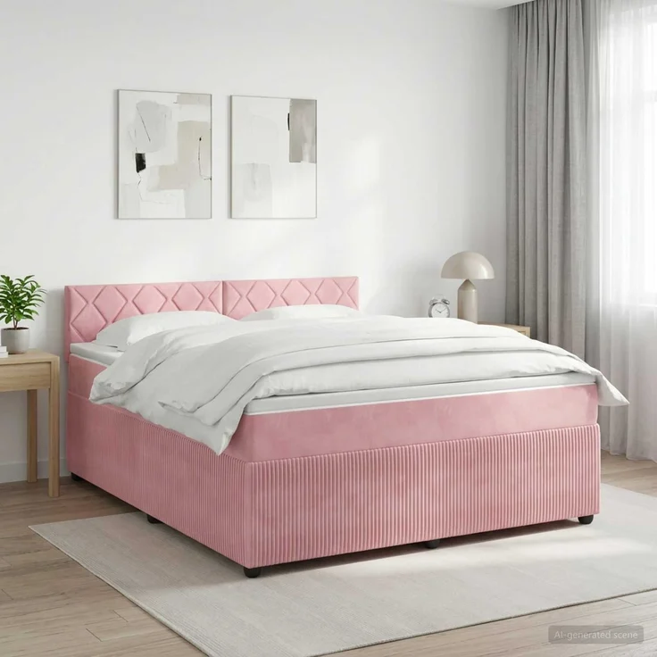 vidaXL Boxspringbett mit Matratze mit Kopfteil Rosa 140 x 200 cm Samt 3451702 – Bild 1