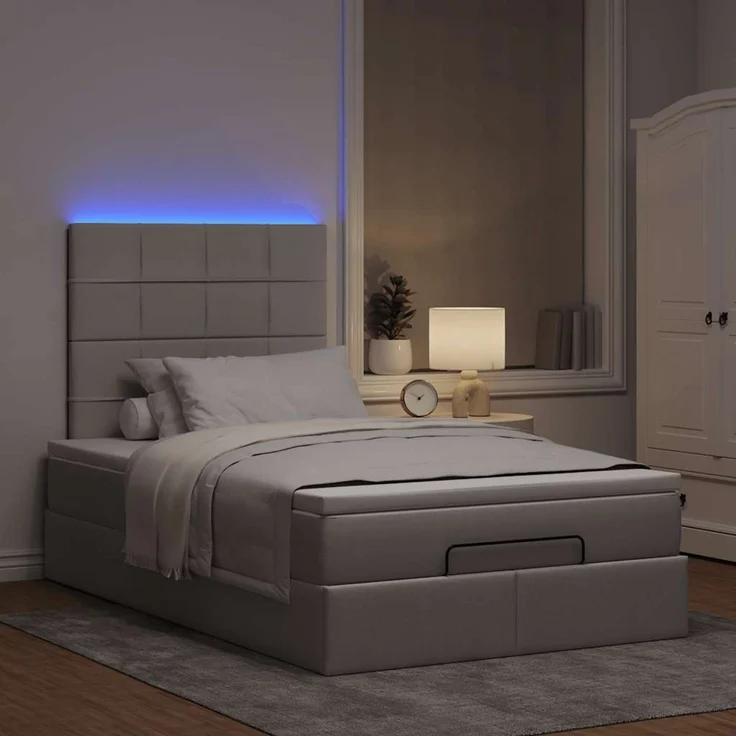 vidaXL Ottoman-Bett mit Matratze & LEDs Taupe 120x200 cm Stoff 3314000 – Bild 3