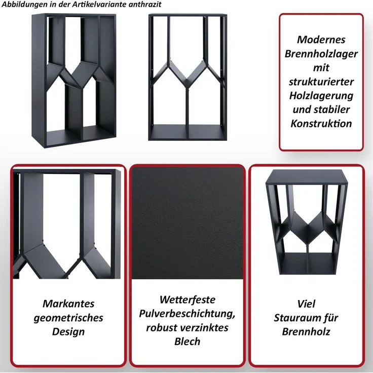 Brennholzlager HWC-P76, Kamin-/Feuerholzregal Holzlager Holzunterstand Outdoor Metall 160x95x50cm ~ grau – Bild 2