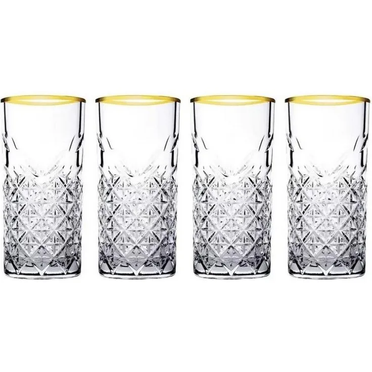Pasabahce TIMELESS 520205 4er Set Wassergläser Lang 365 ml Gläser-Set Saft Cocktailglas GOLD