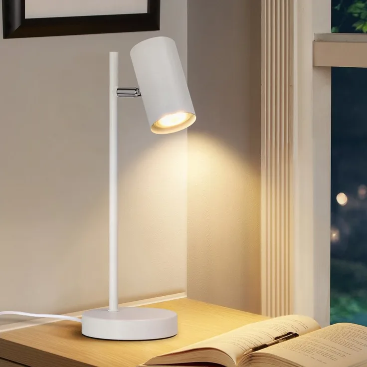 Nettlife Tischleuchte Nachttischlampe Schwarz/Weiß/Gold GU10 mit kabel Schlafzimmer, Schwenkbar 350°, LED wechselbar, Metall Schreibtischlampe Leselampe