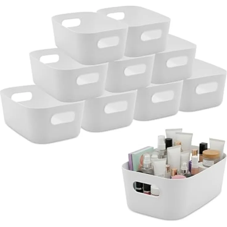 Spetebo Aufbewahrungsbox Kunststoff Organizer Box weiß mit Griffen 24 x 17 cm (Set, 1 St, 1), mit praktischen integrierten Tragegriffen
