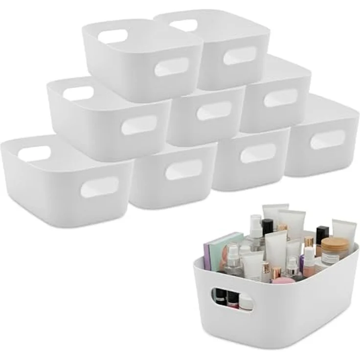 Spetebo Aufbewahrungsbox Kunststoff Organizer Box weiß mit Griffen 24 x 17 cm (Set, 1 St, 1), mit praktischen integrierten Tragegriffen – Bild 1
