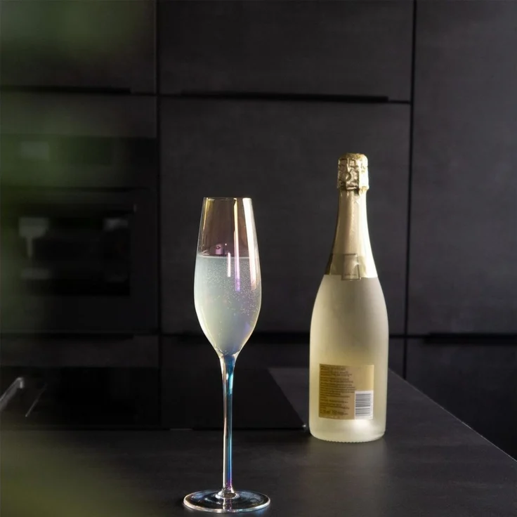 Intirilife Sektglas, 6-tlg, Glas, Champagner Sekt Glas Set Regenbogen Schimmer Wellenform 200 ml (6-tlg) – Bild 4