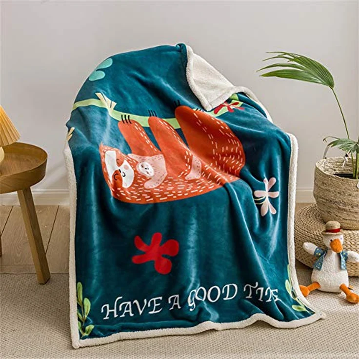 Fansu Doppelte Verdickung Babydecke/Kinderdecke Babys Flanell Kuschlige Sehr Weiche Decke für Babybett/Kinderwagen Neugeborenes Geschenk (100x140 cm,Faultier) – Bild 2