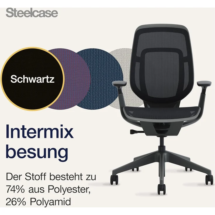 Karman Steelcase Ergonomischer Bürostuhl, höhenverstellbarer Stuhl mit Schwarz Bezug, 64.5 x 68 x 103 – Bild 9