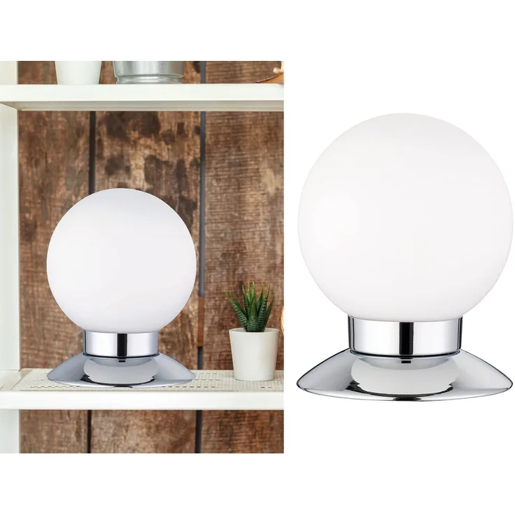 LED Tischleuchten 2er SET Chrom Glasschirm Weiß dimmbar Touch Sensor, Höhe 13cm