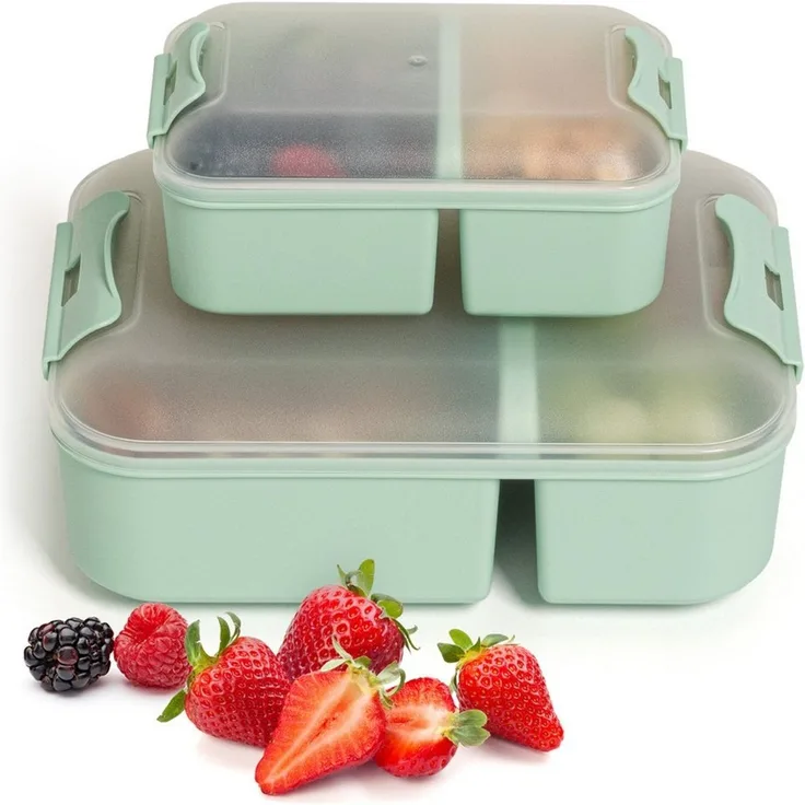 Hausfelder Lunchbox Brotdose 2er Set mit Unterteilung, 1x groß, 1 x klein, Grün (Jadegrün), Kunststoff, (2er Set, 2-tlg), spülmaschinengeeignet, langlebig, bruchfest, BPA-frei