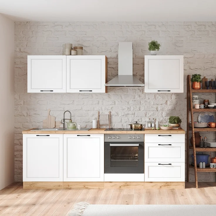 Küchenzeile 240 cm in weiß und Eiche, Arbeitsplatte in Eiche, MONTERREY-03 – Bild 10