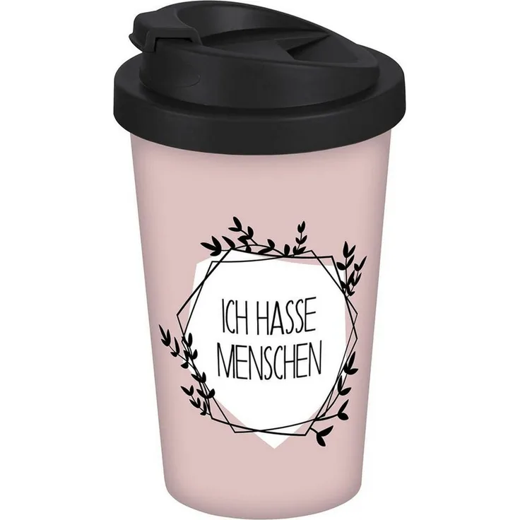 Geda Labels GmbH Coffee-to-go-Becher Ich hasse Menschen, PP, Rosa, 400 ml, doppelwandig, auslaufsicher