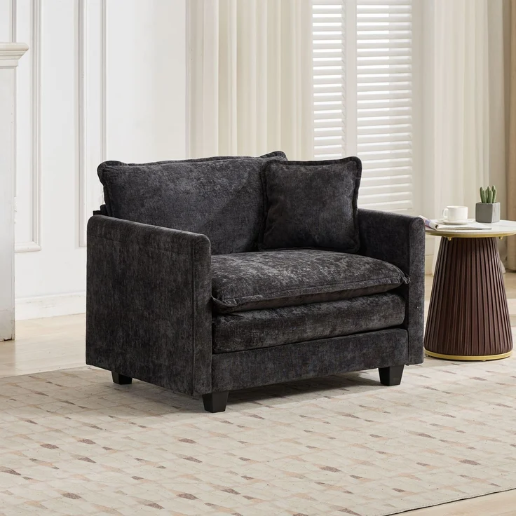 ZUBALIYA Sofa mit LED - Beleuchtung, mit Chenille - Bezug, mit Cordbezug, modular aufgebaut, aus Chenille, für Wohnzimmer und Apartments – Bild 3