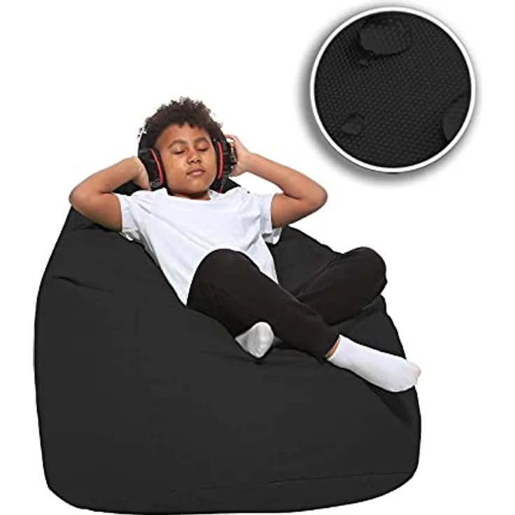 HomeIdeal - Sitzsack XXL Bodenkissen für Erwachsene & Kinder - Geeignet für Gaming oder Entspannen - Indoor wie Outdoor da er Wasserfest ist - mit EPS Perlen, Farbe:Schwarz, Größe:XL – Bild 9