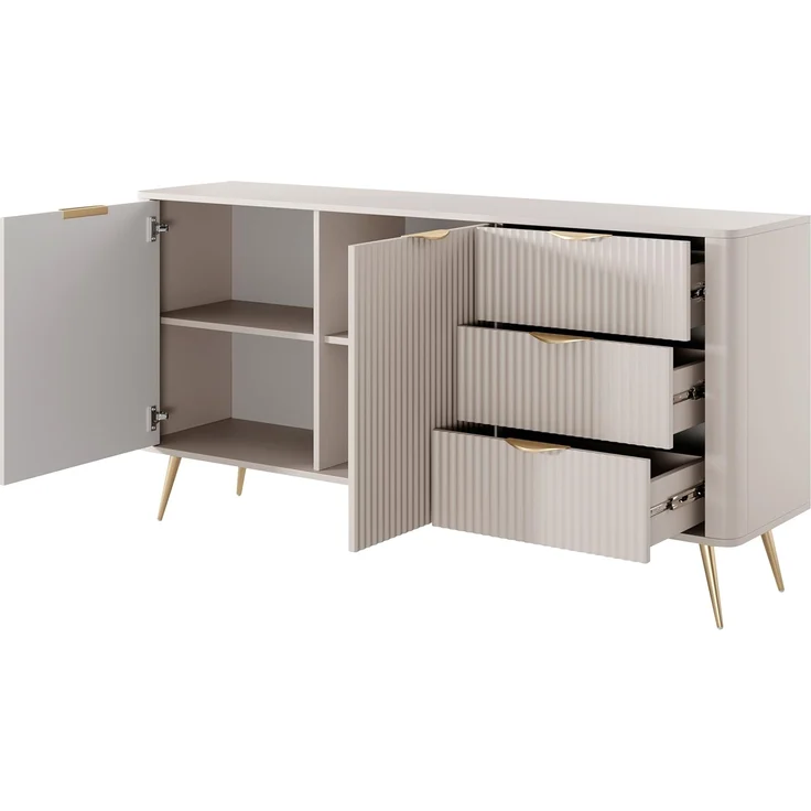 Kommode Literpo 2D3S, geriffelte Fronten, Metallfüße, Aluminiumgriffe (Farbe: Schwarzer Graphit) – Bild 5