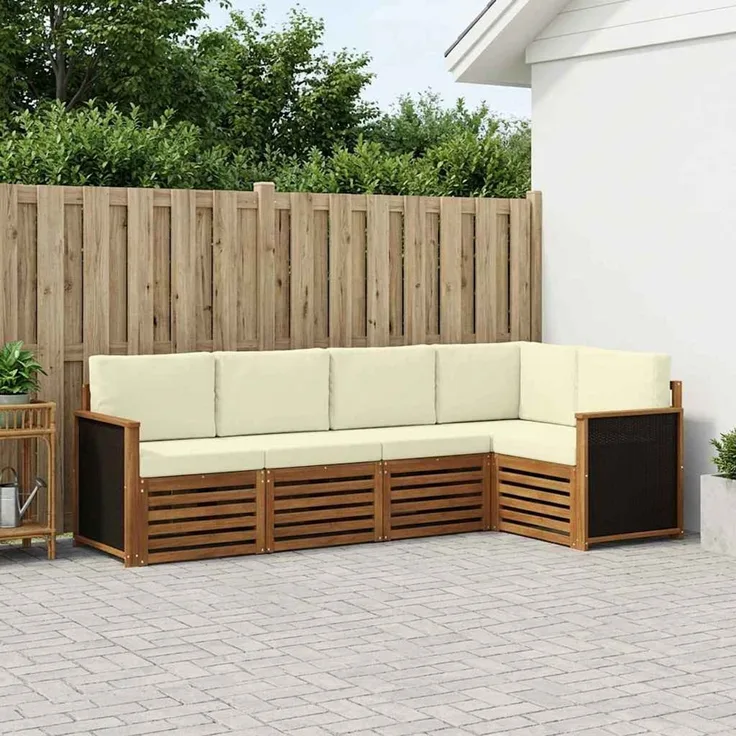 vidaXL Outdoor-Sofagarnitur 7 stk. 7-Sitzer Natur und Creme 3384461