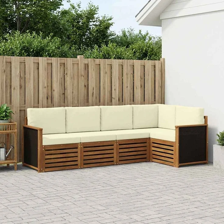 vidaXL Outdoor-Sofagarnitur 7 stk. 7-Sitzer Natur und Creme 3384461 – Bild 1