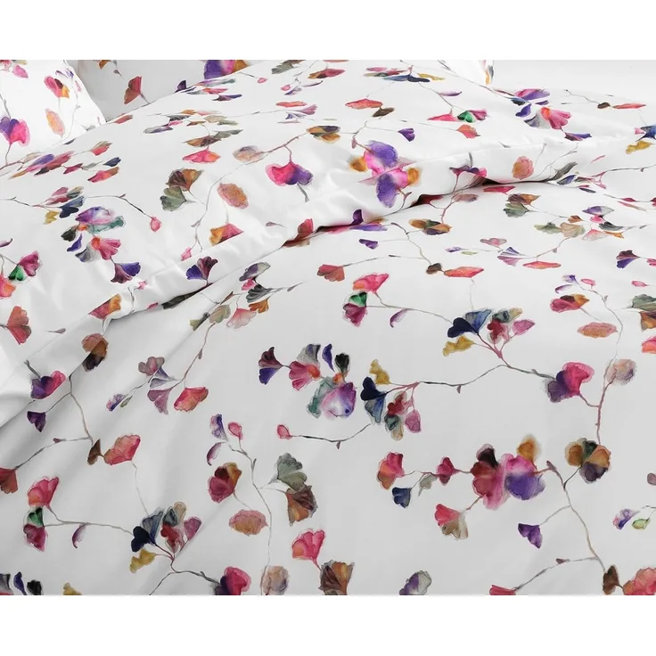 Janine Modern Art Mako-Satin Bettwäsche 135x200 Gingko Blätter bunt beere 42167-9