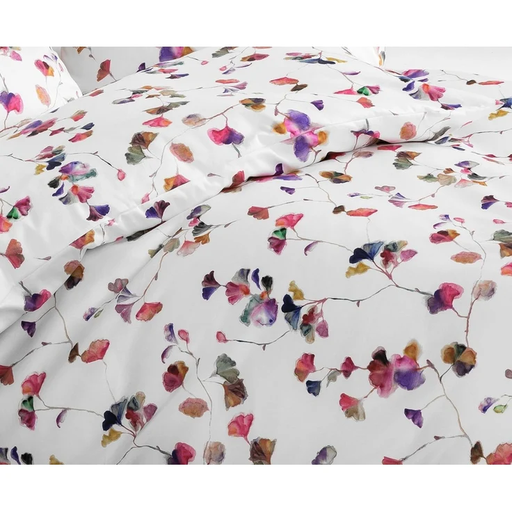 Janine Modern Art Mako-Satin Bettwäsche 135x200 Gingko Blätter bunt beere 42167-9 – Bild 1