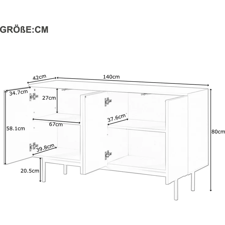 Sideboard Weiß mit gewölbten Türen, Stauraum & verstellbaren Regalen, modernes Anrichte-Design für Wohnzimmer/Esszimmer/Flur – Bild 10