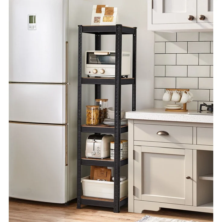 SONGMICS Schwerlastregal mit verstellbaren Ablagen, Stahl / MDF vintagebraun-schwarz, 150 x 37 x 37 cm – Bild 1