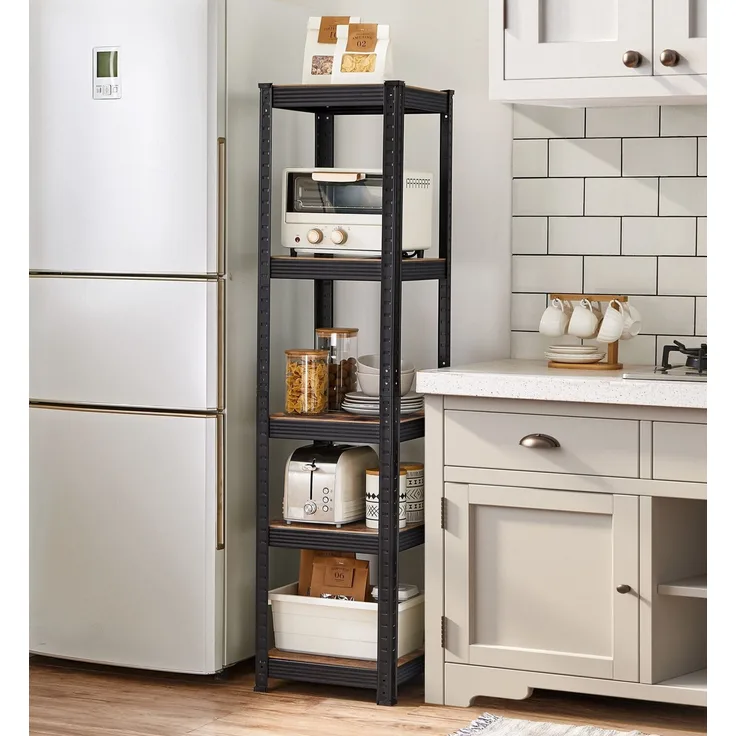 SONGMICS Schwerlastregal mit verstellbaren Ablagen, Stahl / MDF vintagebraun-schwarz, 150 x 37 x 37 cm