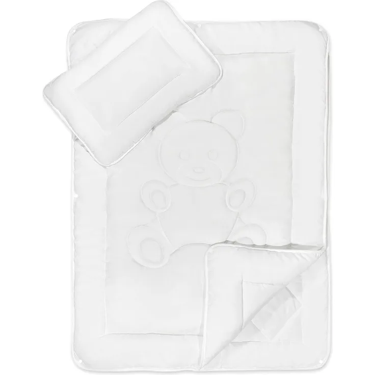 KiGATEX Kinderbettdecke + Kopfkissen 4-Jahreszeiten Bettdecken Set mit Bärchensteppung 40x60 + 100x135 cm, Füllung: 100% Polyester, Klimafaser, Schlafkomfort für jede Jahreszeit