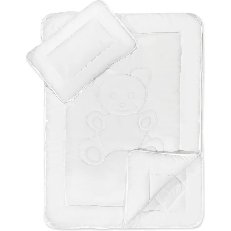 KiGATEX Kinderbettdecke + Kopfkissen 4-Jahreszeiten Bettdecken Set mit Bärchensteppung 40x60 + 100x135 cm, Füllung: 100% Polyester, Klimafaser, Schlafkomfort für jede Jahreszeit – Bild 1